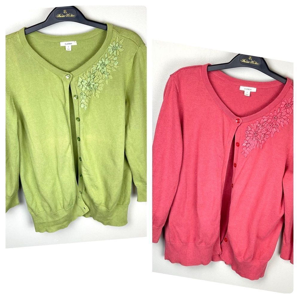 Caslon Cardigan Set of 2 Pink & Green Cotton Blend Large